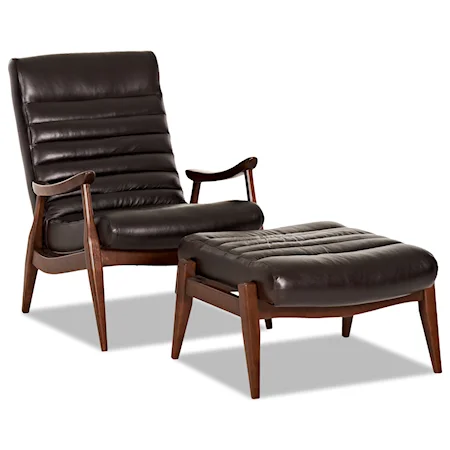 Hans Mid-Century Modern Chair and Ottoman with Exposed Wood Frame